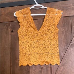 Pull&Bear Lace V-Neck Blouse - Mustard